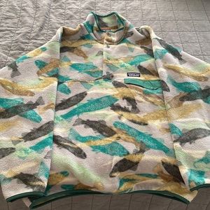 Men’s Patagonia Synchilla Snap-T Fleece Pullover, size L, fish print